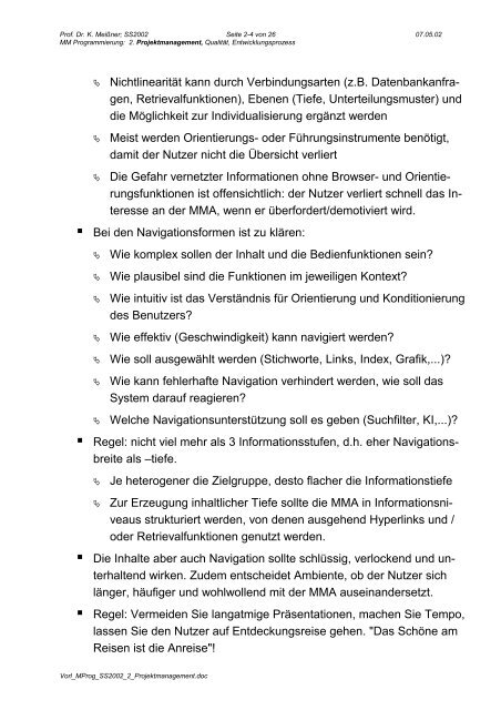 2. Projektmanagement, Qualität, Entwicklungsprozess