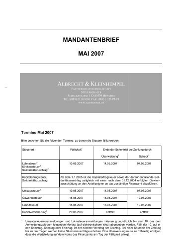 MANDANTENBRIEF MAI 2007 - Kleinhempel & Partner Steuerberater