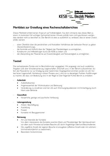 Merkblatt zur Erstellung eines Rechenschaftsberichtes