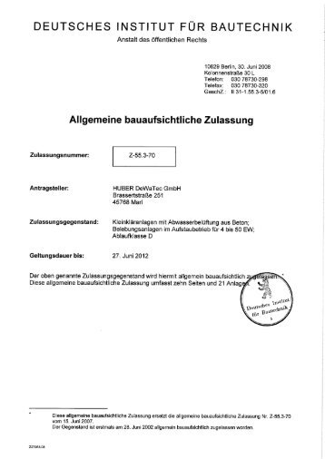 Zulassung Z-55.3-70 .pdf - Abwasserbehandlungsanlagen.de