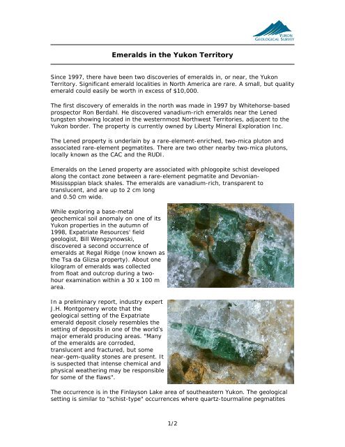 Emeralds - Yukon Geological Survey