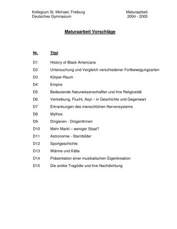 Maturaarbeit Vorschläge - Edufr