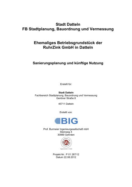 Bericht der Prof. Burmeier Ingenieurgesellschaft ... - Ruhr-Zink GmbH