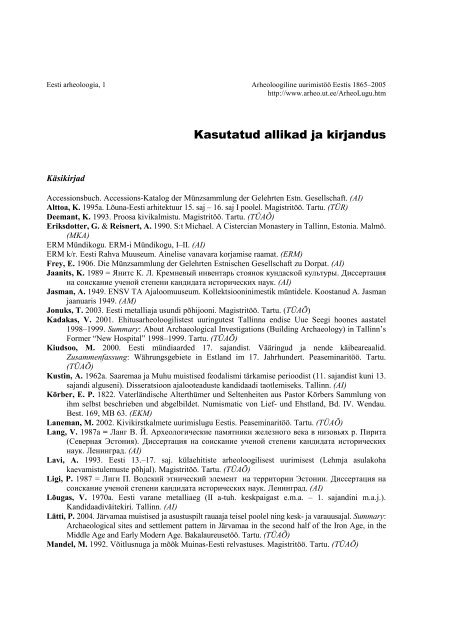 PDF tekst (620 K) - Arheoloogia Tartu Ülikoolis - Tartu Ülikool