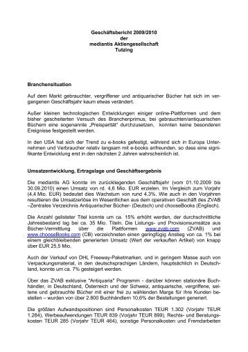 Geschäftsbericht 2009/2010 der mediantis ... - mediantis AG