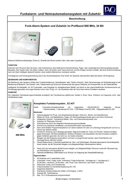 Funkalarm- und Heimautomationssystem mit Zubehör - PVO GMBH