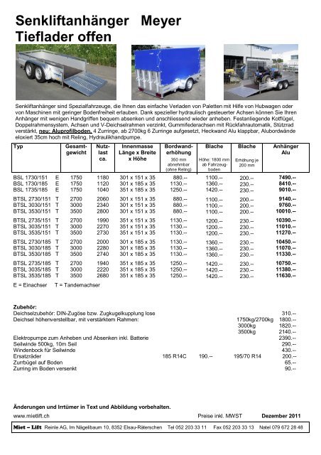 Meyer Senkliftanhänger Tieflader - Miet-Lift Reinle AG