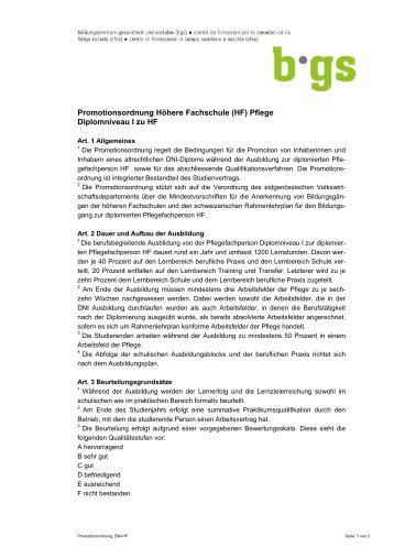 Promotionsordnung Höhere Fachschule (HF) Pflege ... - BGS-Chur