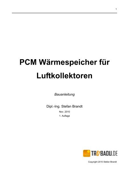 PCM Wärmespeicher für Luftkollektoren - Trubadu.de