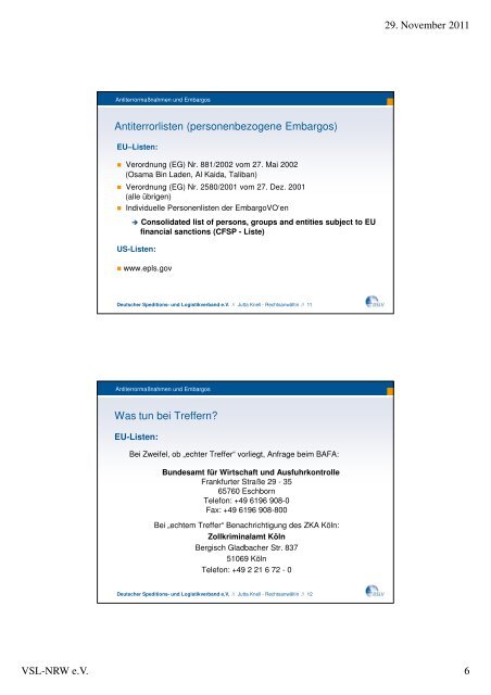 Antiterrormaßnahmen und Embargos - Auswirkungen auf das ...