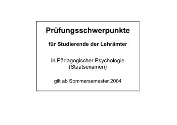 Prüfungsschwerpunkte - Institut für Pädagogische Psychologie ...