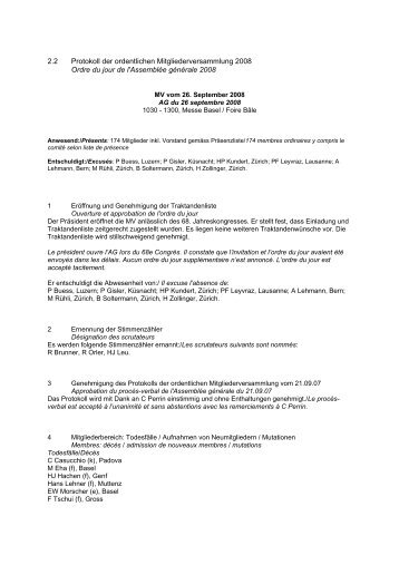 2.2 Protokoll der ordentlichen Mitgliederversammlung 2008 Ordre ...