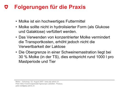 Wie Molke optimal einsetzen? - Agroscope - CH