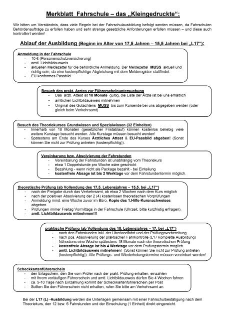 Merkblatt Fahrschule – das „Kleingedruckte“: - Alterlaa Fahrschule