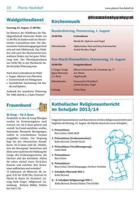 Neuste Ausgabe Pfarreiblatt - Pfarrei Hochdorf