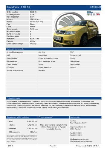 Skoda Fabia Combi 1.6 Ambiente AHK ... - Autohaus Schulze