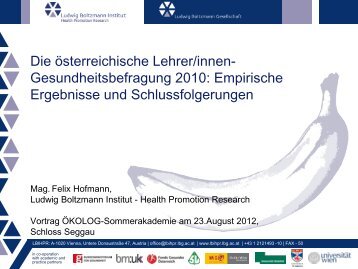 Die österreichische Lehrer/innen- Gesundheitsbefragung ... - Ökolog