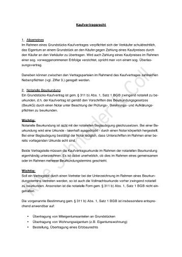 Kaufvertragsrecht 1. Allgemeines Im Rahmen eines Grundstücks ...