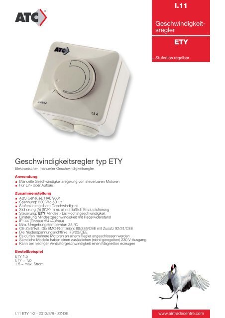 Geschwindigkeitsregler typ ETY - Air Trade Centre