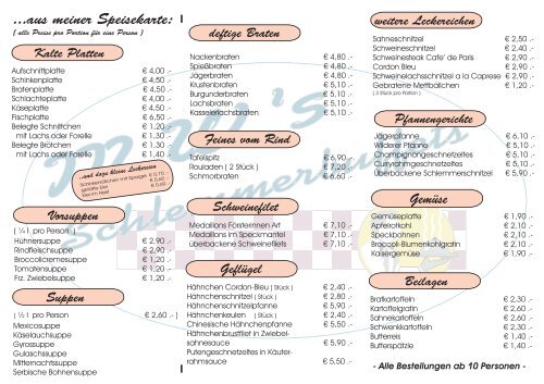 Unsere Speisekarte - mw-Schlemmerbuffets