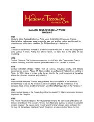 MADAME TUSSAUDS HOLLYWOOD TIMELINE