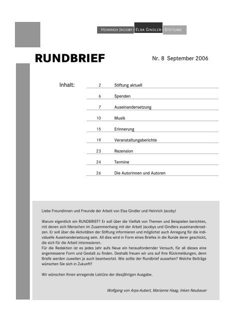 Rundbrief Nr. 8 (September 2006) - Heinrich Jacoby - Elsa Gindler ...