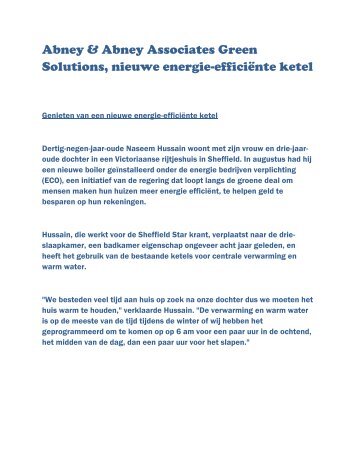 Abney & Abney Associates Green Solutions, nieuwe energie-efficiënte ketel