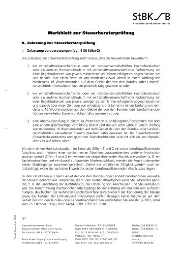 Merkblatt zur Steuerberaterprüfung - Steuerberaterkammer Berlin