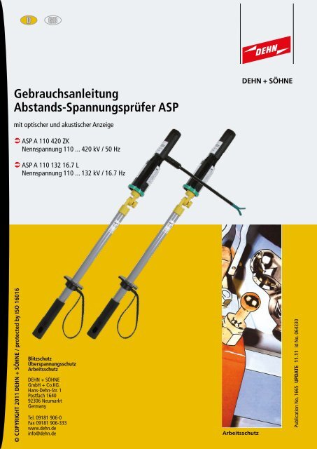 Gebrauchsanleitung Abstands-Spannungsprüfer ASP - DEHN (UK)