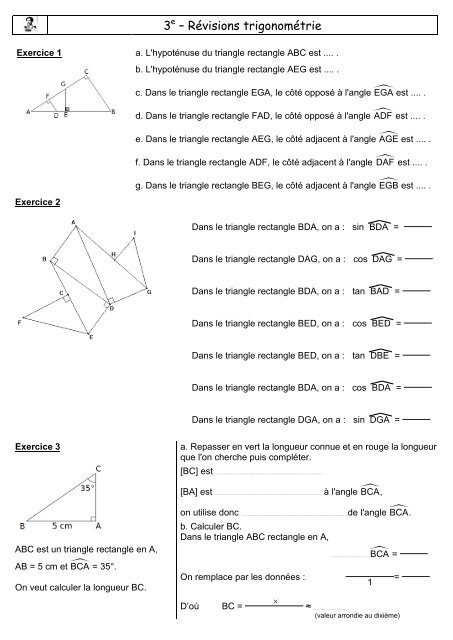 3e – Révisions trigonométrie