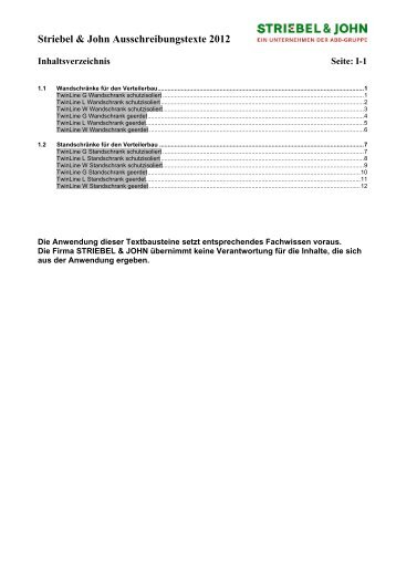 Ausschreibungstexte TwinLine im PDF-Format - Striebel & John