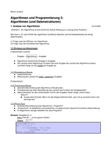 Algorithmen und Programmierung 3: Algorithmen (und Datenstrukturen)