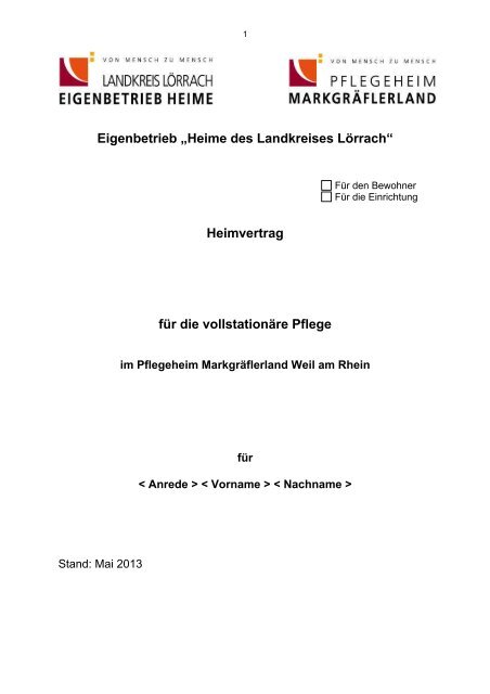 Muster Heimvertrag Pflegeheim Markgraflerland Muster Heimvertrag Pflegeheim Markgraflerland