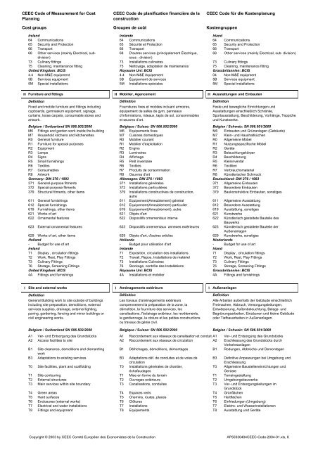 CEEC Code of Measurement for Cost Planning CEEC Code de ...