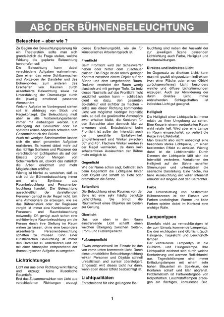 ABC der Bühnenbeleuchtung (68,6 KiB) - Feiner Lichttechnik GmbH