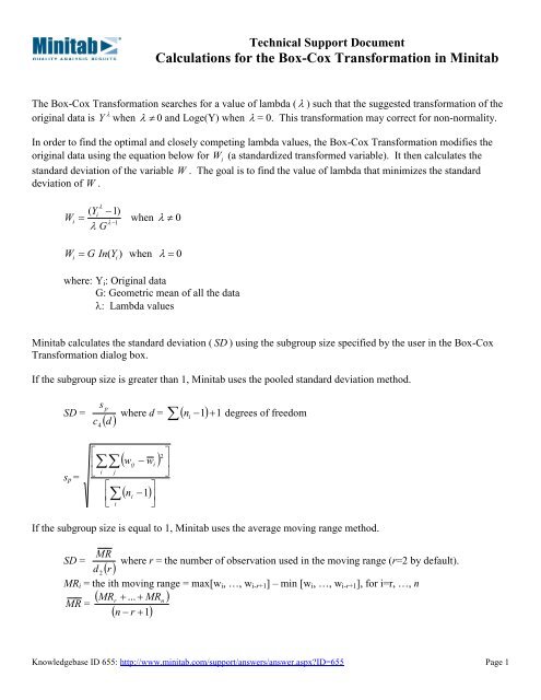 Calculations For The Box Cox Transformation In Minitab