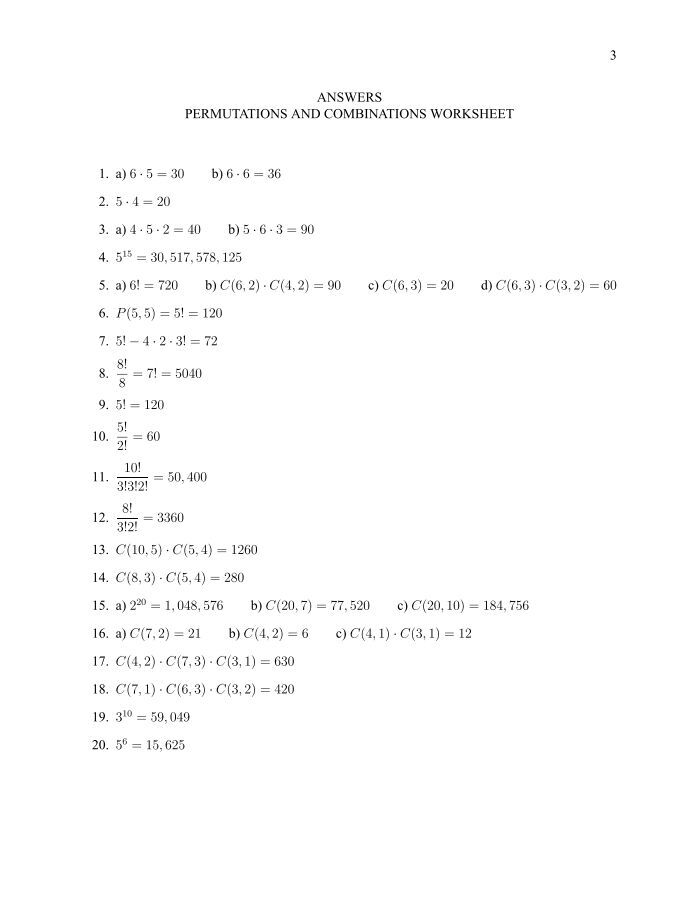Permutations And Combinations Worksheets