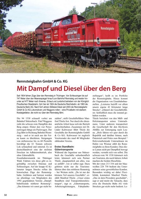 Beitrag im Magazin "Privatbahn" Ausgabe 01/2012 - Rennsteigbahn