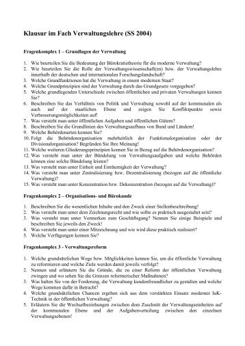 Klausur im Fach Verwaltungslehre (SS 2004)