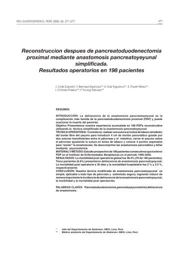 Reconstruccion despues de pancreatoduodenectomia ... - SciELO