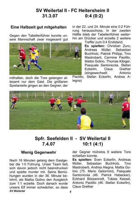 Heft Nr. 8 vom 15.4.07 - SV Weilertal