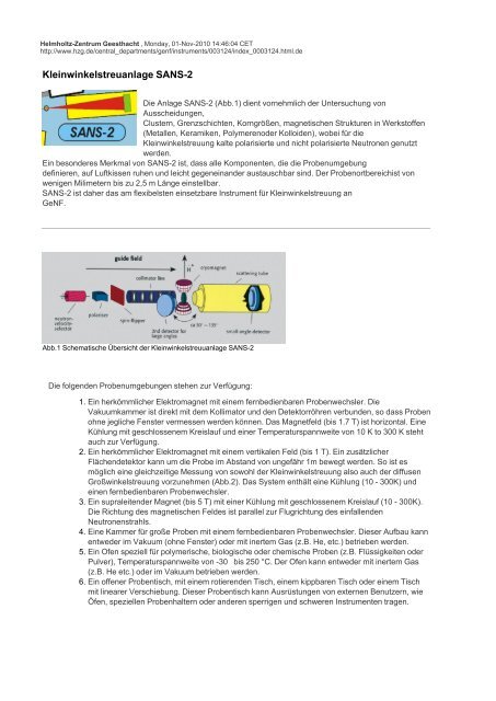 Kleinwinkelstreuanlage SANS-2 - Helmholtz-Zentrum Geesthacht