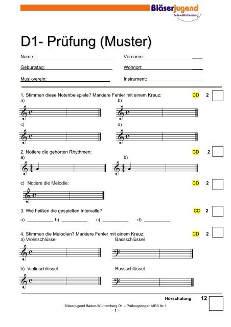 D1- Prüfung (Muster)