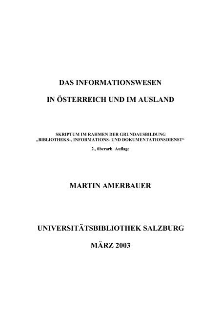 Das Informationswesen in Österreich und im ... - Amerbauer Martin