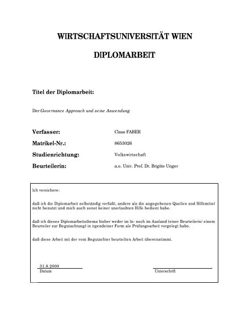 WIRTSCHAFTSUNIVERSITÄT WIEN DIPLOMARBEIT - Claus Faber