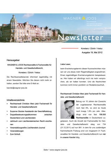 Newsletter Nr. 19, Wagner & Joos Rechtsanwälte