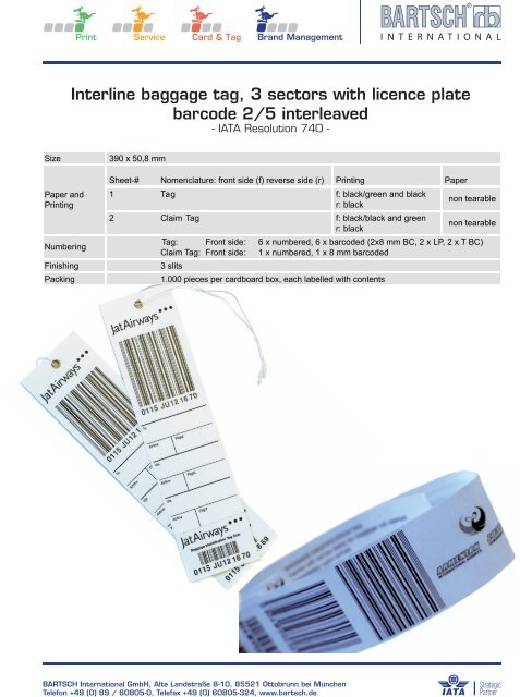 Interline baggage tag, 3 sectors with licence plate - BARTSCH ...