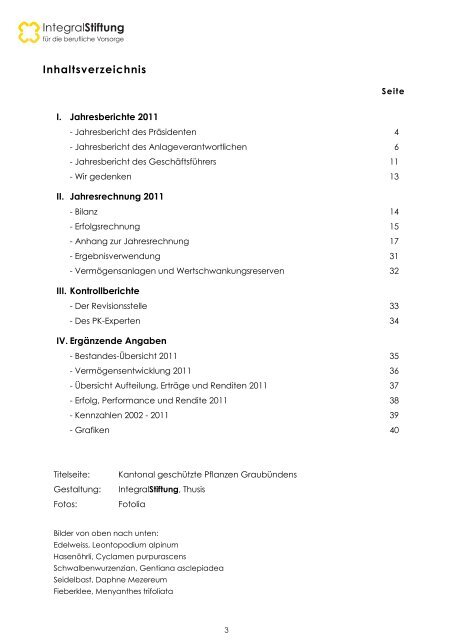 Geschäftsbericht 2011 - Integral Stiftung