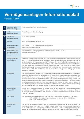 Vermögensanlagen-Informationsblatt (VIB) - CEPP Capital AG
