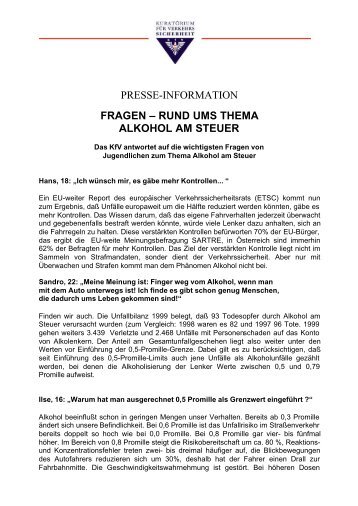 Fragen rund uns Thema Alkohol am Steuer - KfV